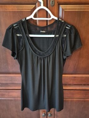 Maurices Black Scoop Neck Lace Shoulder Top